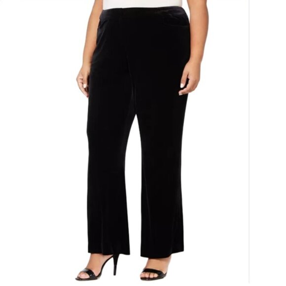 CALVIN KLEIN | Black Velvet Wide-Leg Pants - Picture 1 of 4
